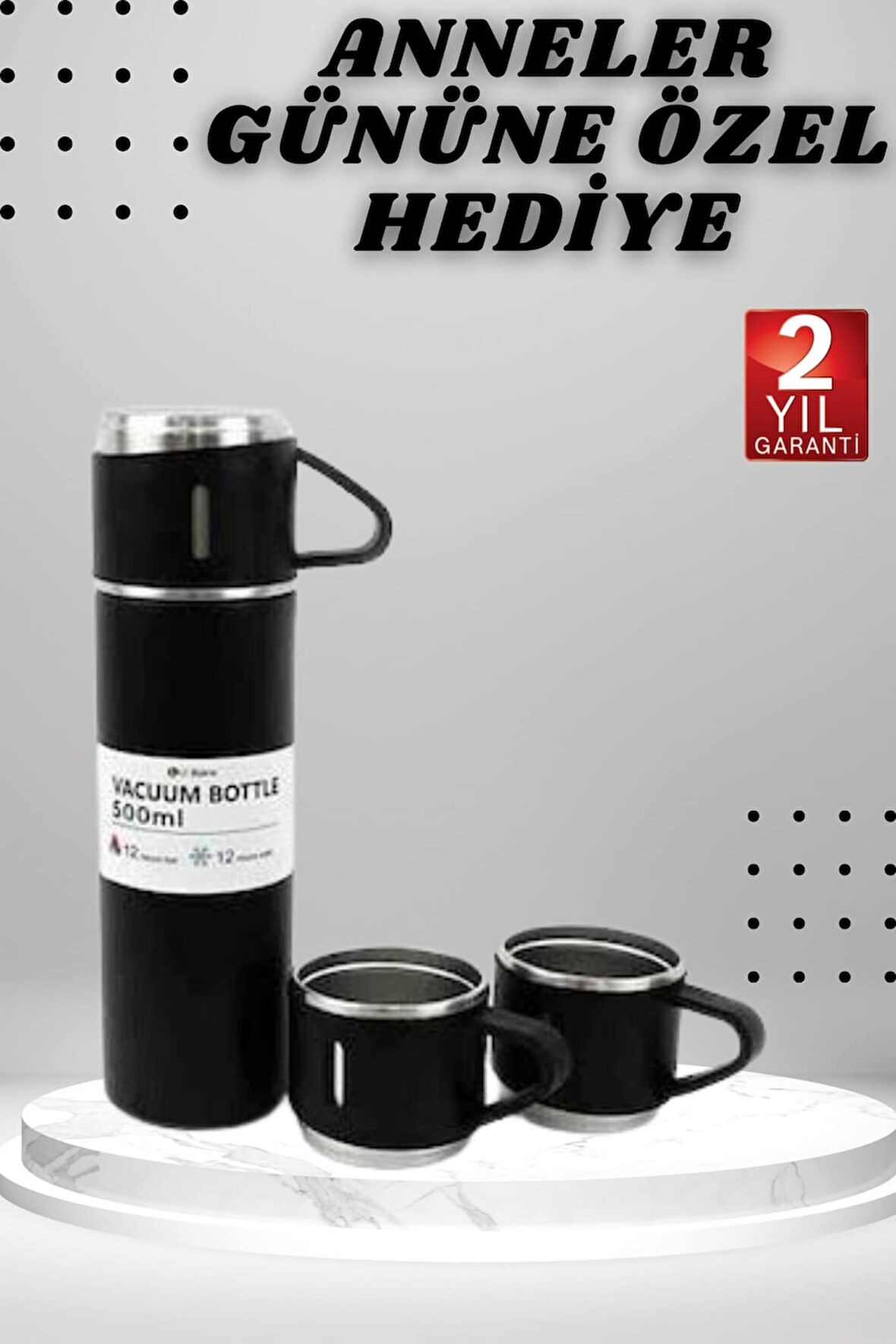 3 Bardaklı Termos Seti Anneler Gününe Özel Hediye Taşınabilir Sızdırmaz Isı Koruyucu