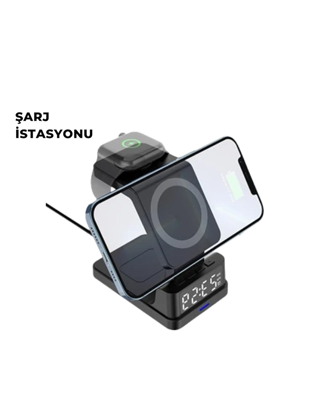 Kablosuz Şarj İstasyonu ve Dijital Saat – Apple Uyumlu, 3 Kademeli Işık Ayarı