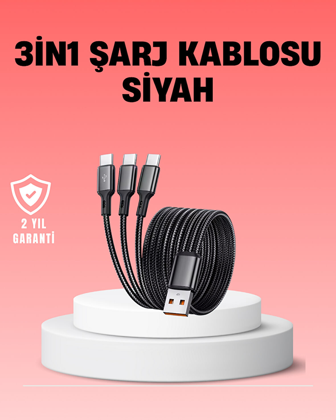 Çoklu USB Şarj Kablosu – 1,2m Hızlı Şarj, 3A Güçlü Akım