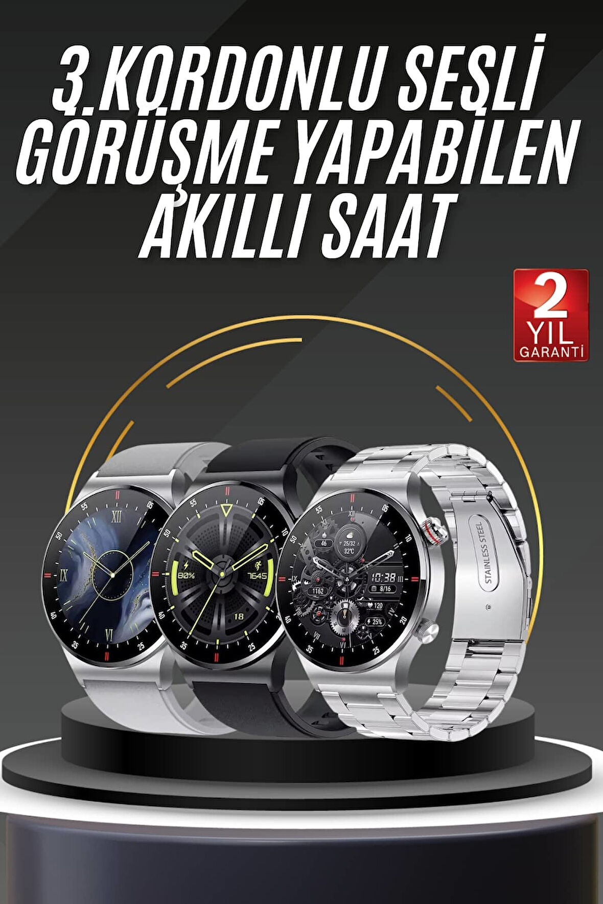 Akıllı Saat Adımsayar Nabız Ölçer Titreşim Özellikli Çağrı Cevaplama Sosyal Medya