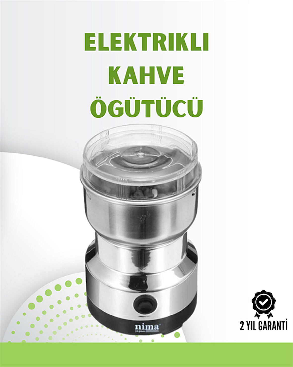 Kahve ve Baharat Değirmeni | Kompakt, Hafif, Hızlı Öğütme, Şeffaf Kapaklı, Kolay Kullanım