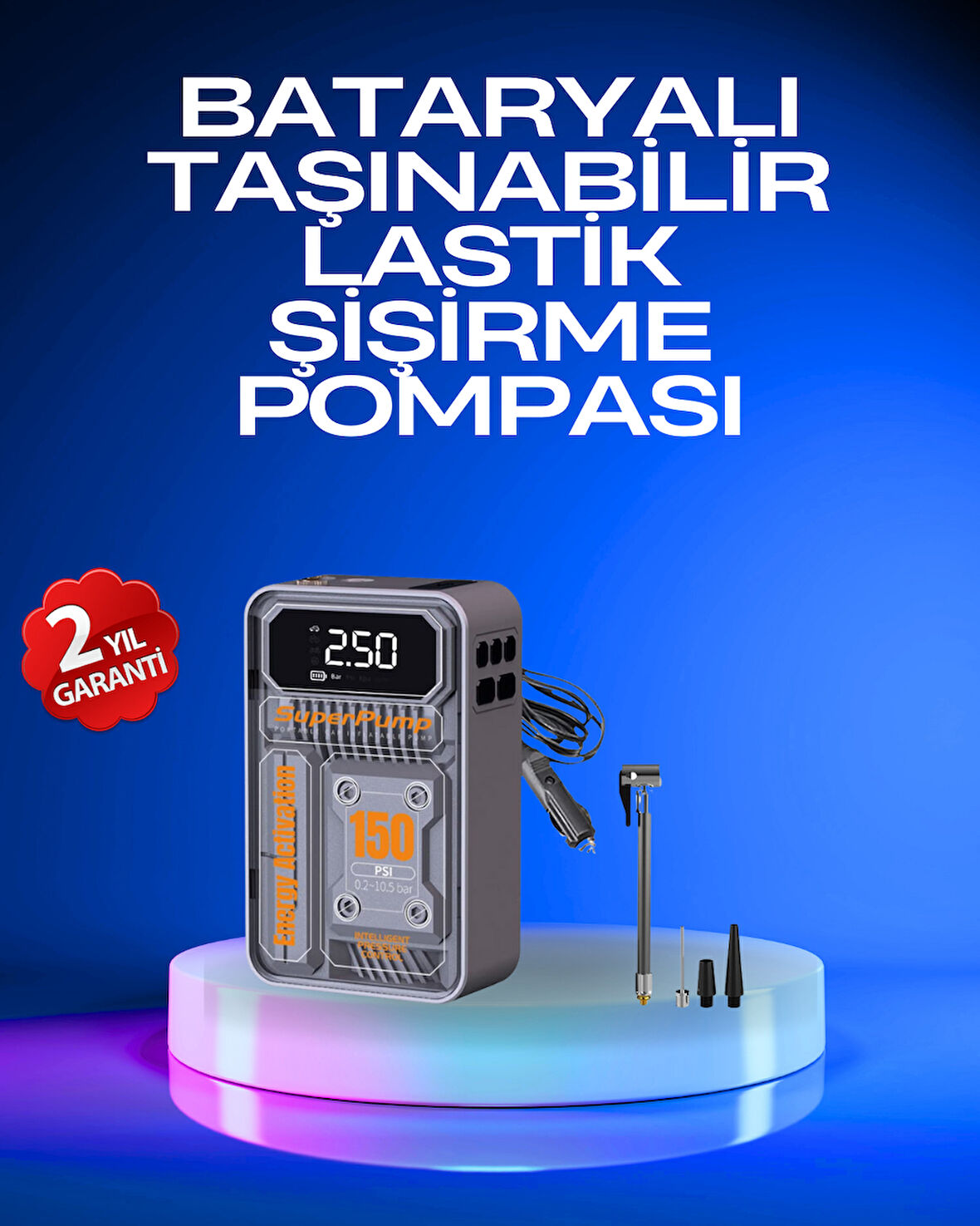 6000mAh Bataryalı LED Ekranlı Akıllı Hava Kompresörü