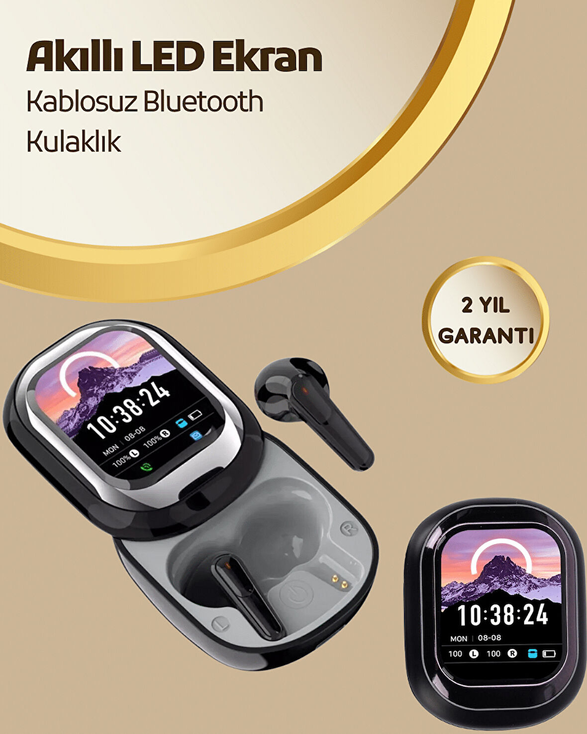 Akıllı Ekranlı Bluetooth 5.4 Kablosuz Kulaklık – Dokunmatik ve Şarj Kutulu