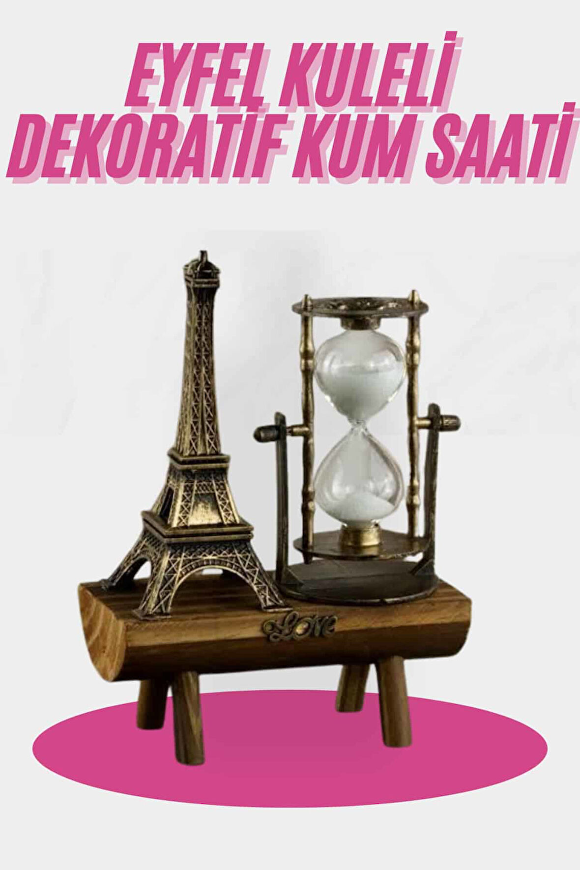 Eyfel Kulesi Tasarım Kum Saati Kristalleştirilmiş Kum Saati Dekoratif Ahşap Görünüm