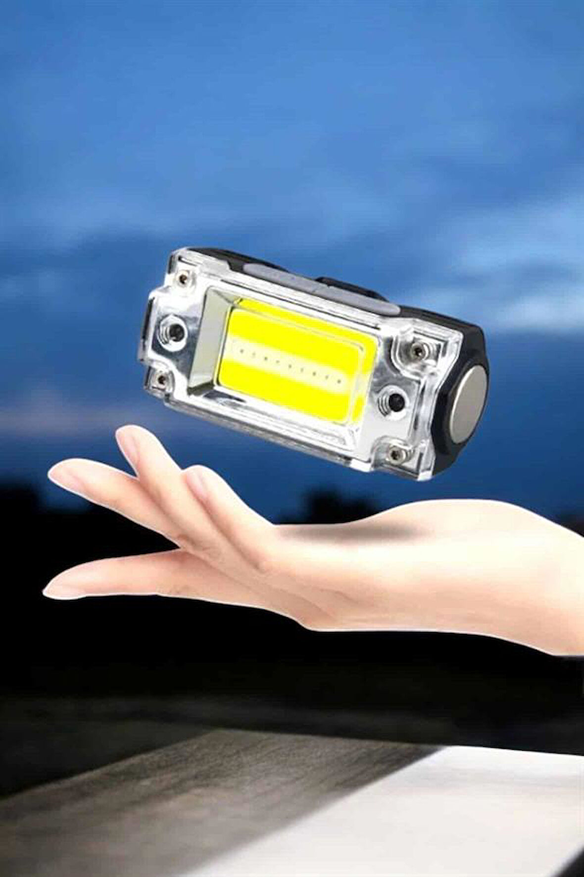 Beyaz Led Işık Sensörlü Kafa Lambası Lityum Batarya Led El Fenerli Şarjlı