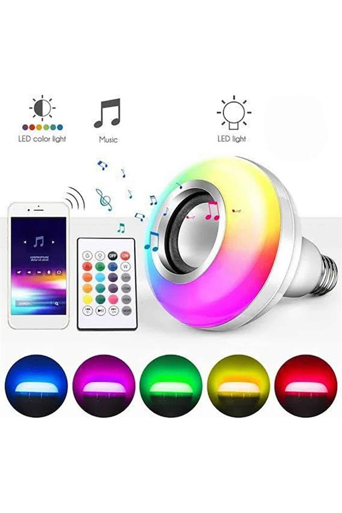 Bluetooth Hoparlör Akıllı Rgb Led Işık Renk Değiştirme Ses Bombası Ampül Görünümlü
