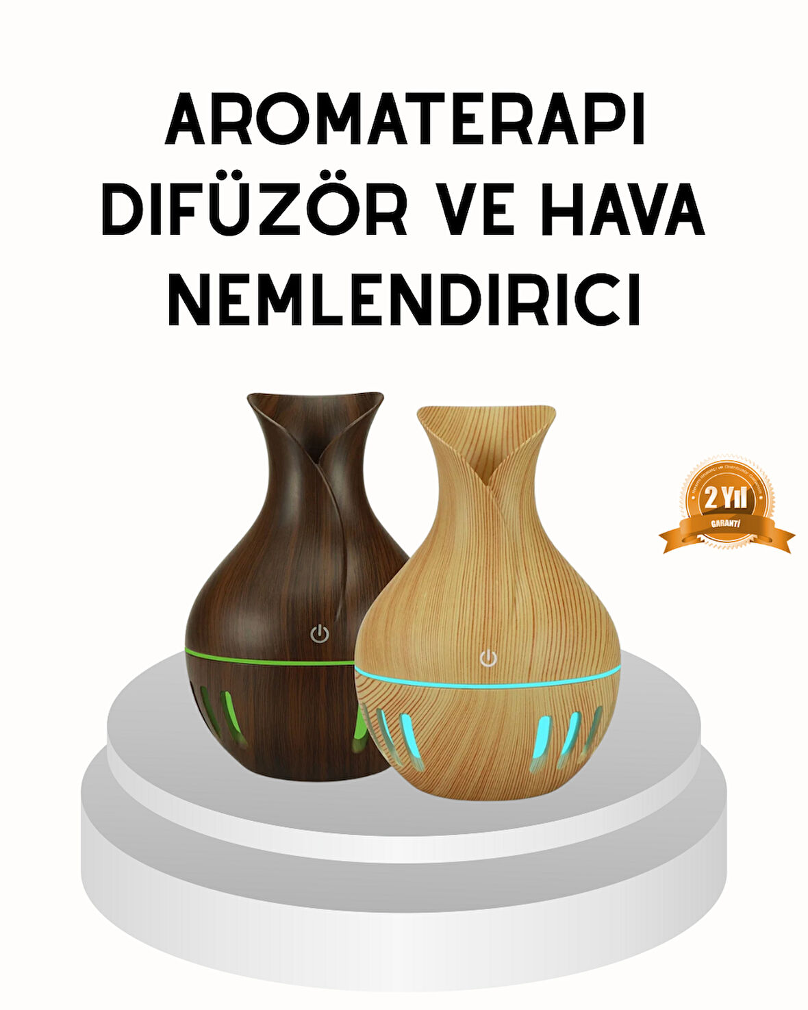 Ahşap Desenli 130 ml Aromaterapi Difüzör Sessiz ve USB Bağlantılı