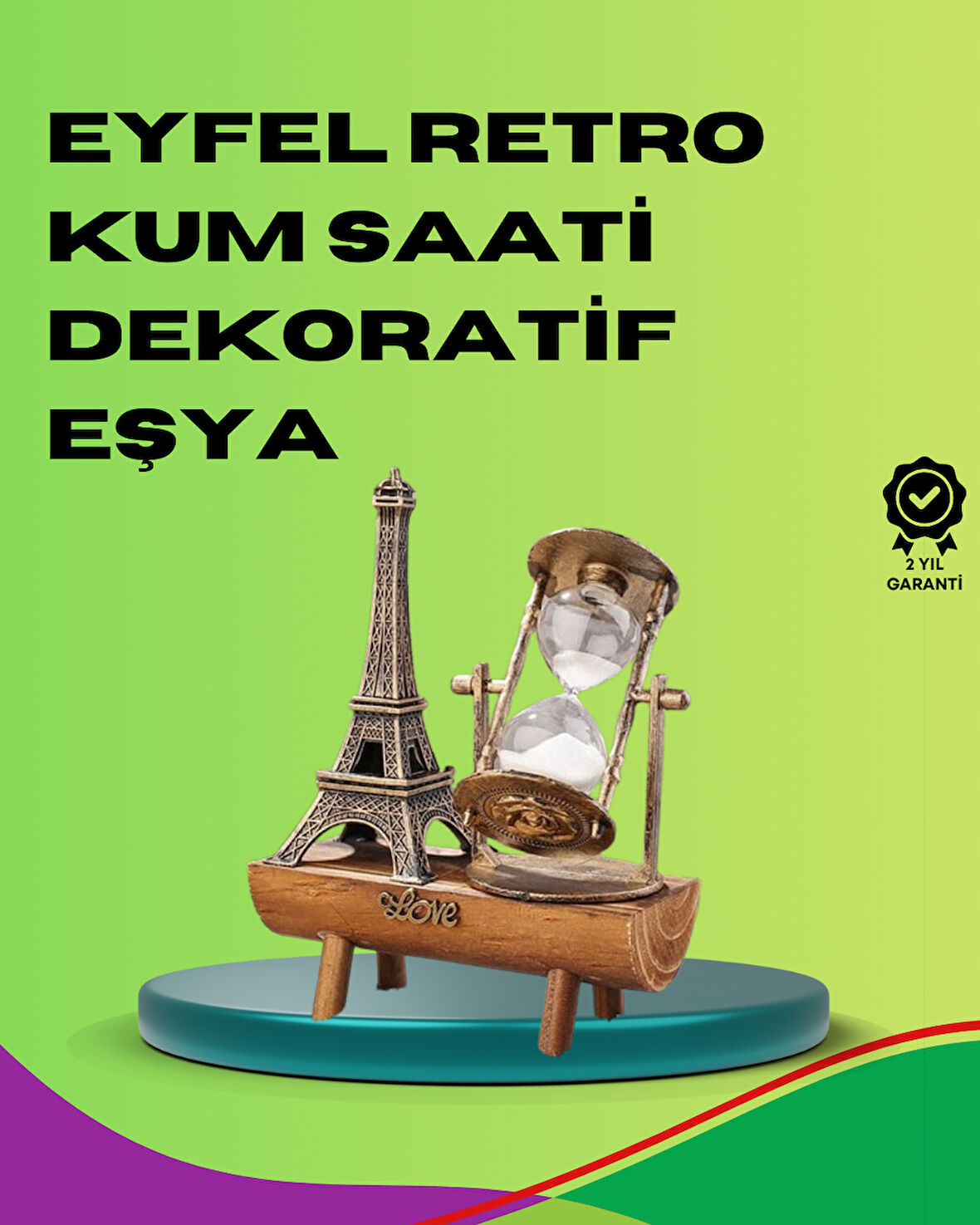 Ahşap Gövdeli Dekoratif Kum Saati – Masa Üstü El Sanatı Aksesuarı