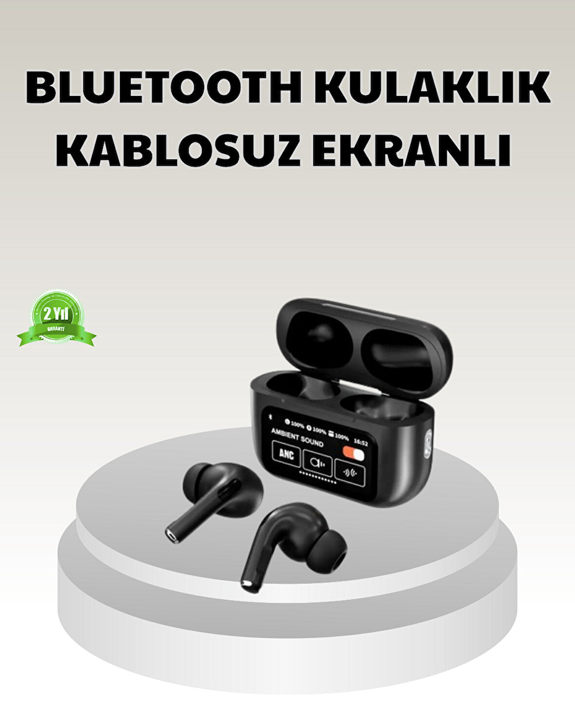 Bluetooth 5.3 ANC Kablosuz Kulaklık – Dokunmatik Kontrol, Dijital Ekran ve Uzun Pil Ömrü