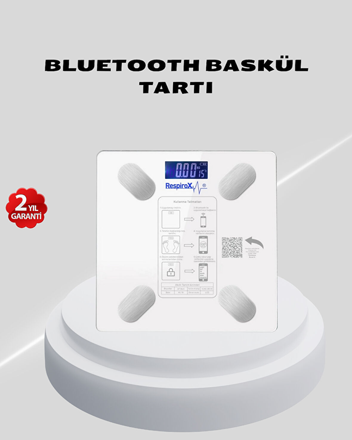 Akıllı Bluetooth Tartı – 8 Farklı Ölçüm Verisi, Otomatik Kişi Tanıma