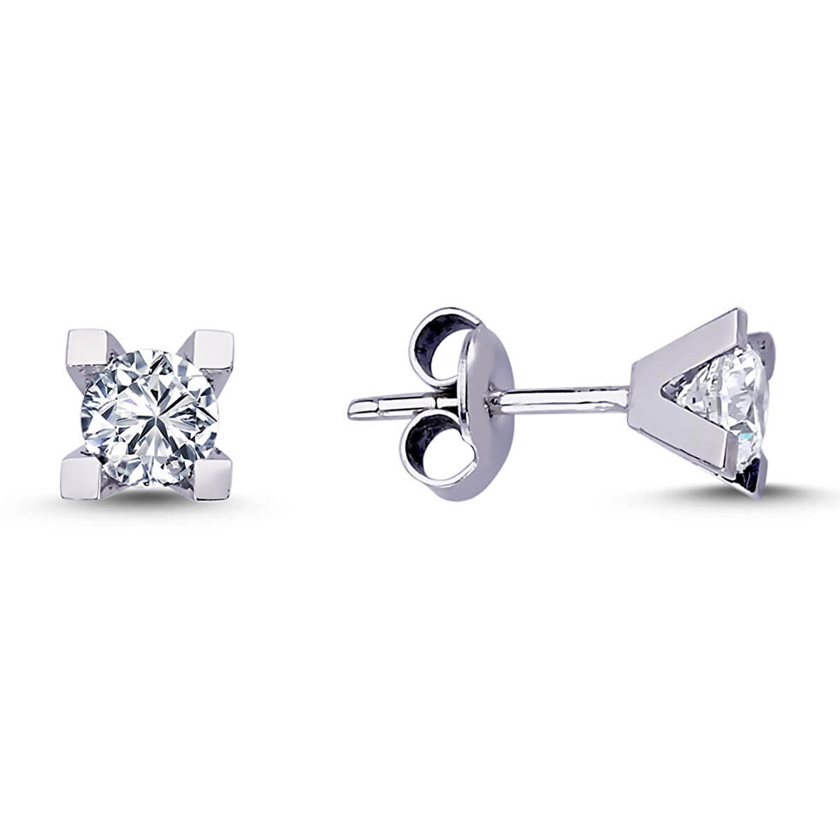 0.25 Ct V Tırnak Tektaş Pırlanta Küpe TKPE16