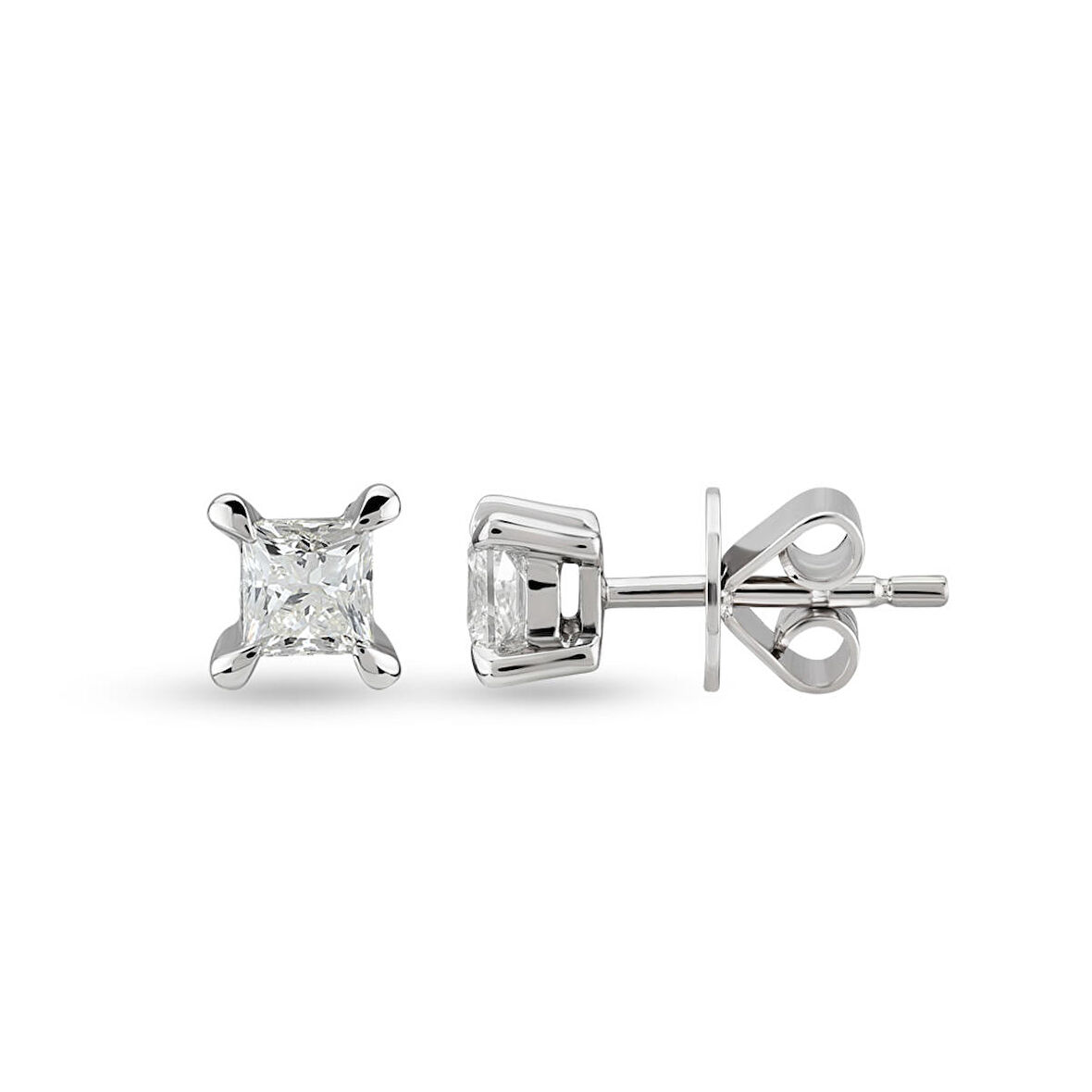 0.30 Ct Prenses Kesim Kare Tektaş Pırlanta Küpe TKPE9