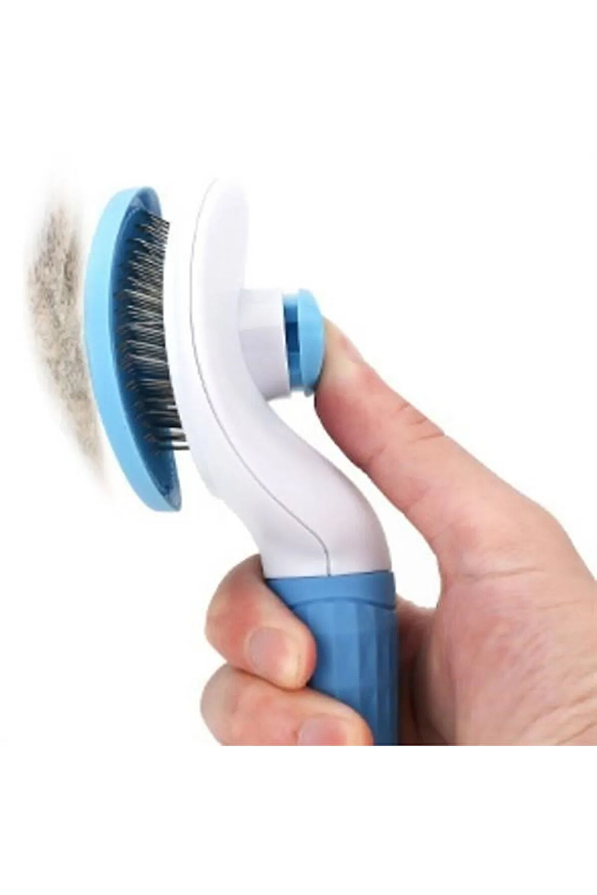 Kedi Köpek Tüy Toplayıcı Kendini Temizleyebilen Ergonomik Saplı Evcil Hayvan Tarağı Mavi