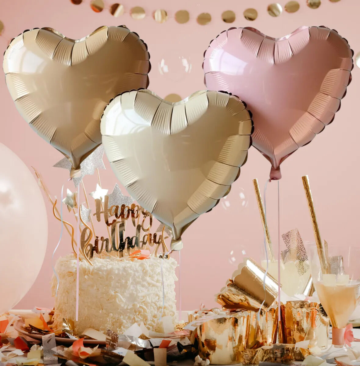 3 Adet 18 inç 45 Cm Retro Kalp Folyo Balon (Bej Krem Pembe)