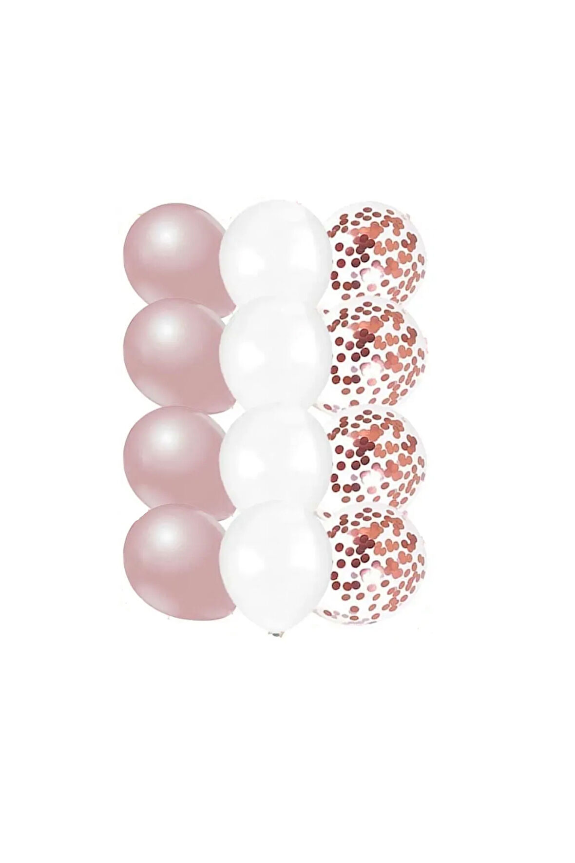 10 Adet 12 Inç Beyaz Rose Gold Ve Konfetili Karışık Balon