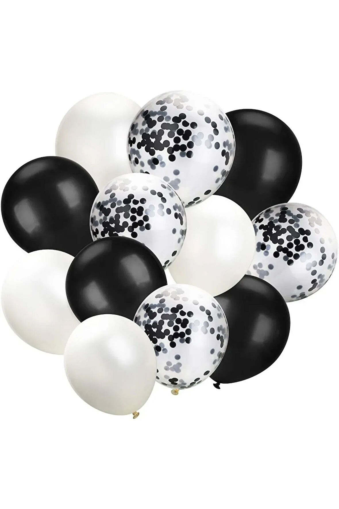 10 Adet 12 Inç Beyaz Siyah Ve Konfetili Karışık Balon