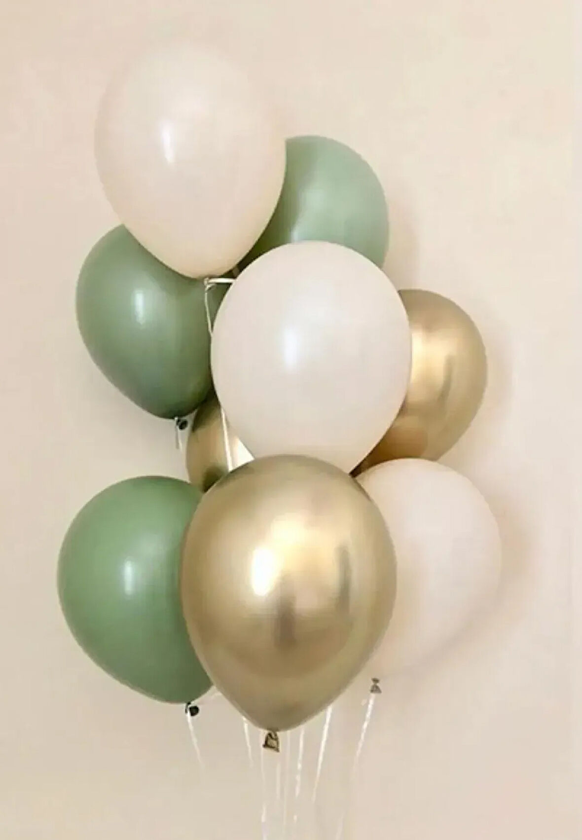 10 Adet 12 Inç Krom Gold Küf Yeşili Ve Beyaz Karışık Balon