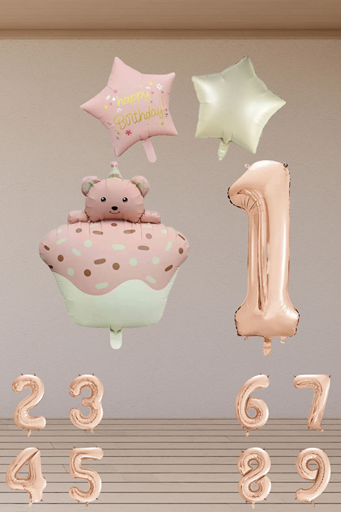 8 Yaş Retro Folyo Pembe Kek Pembe Krem Yıldız Folyo Balon Rose Gold Rakam Doğum Günü Süsleme