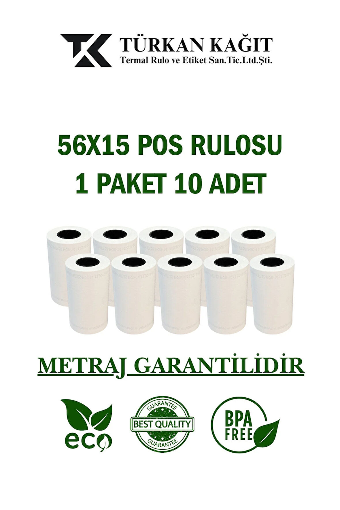 56x15 Termal Rulo - Yazarkasa Pos Rulosu - 1 Paket 10 Adet