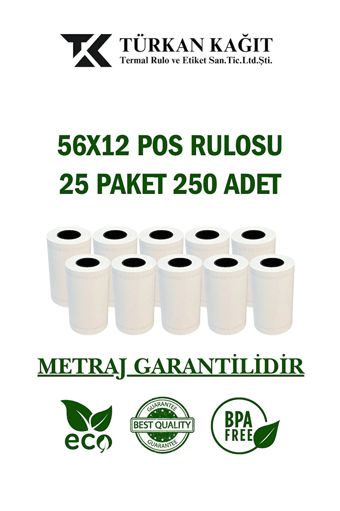 56x12 Pos Rulosu 25 Paket 250 Adet Termal Rulo - Yazarkasa Pos Rulosu - Pos Kağıdı