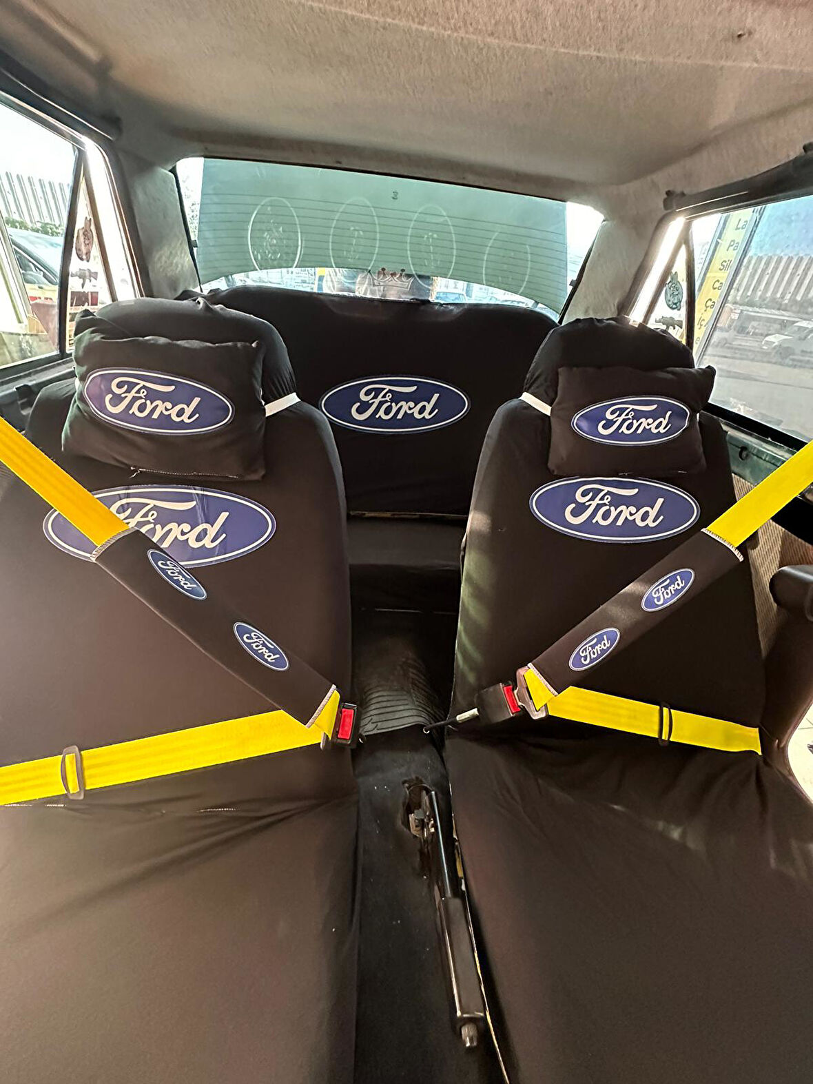 Ford Baskılı Oto Servis Kılıfı, Kemer Pedi, Yastık Takımı Ford Siyah