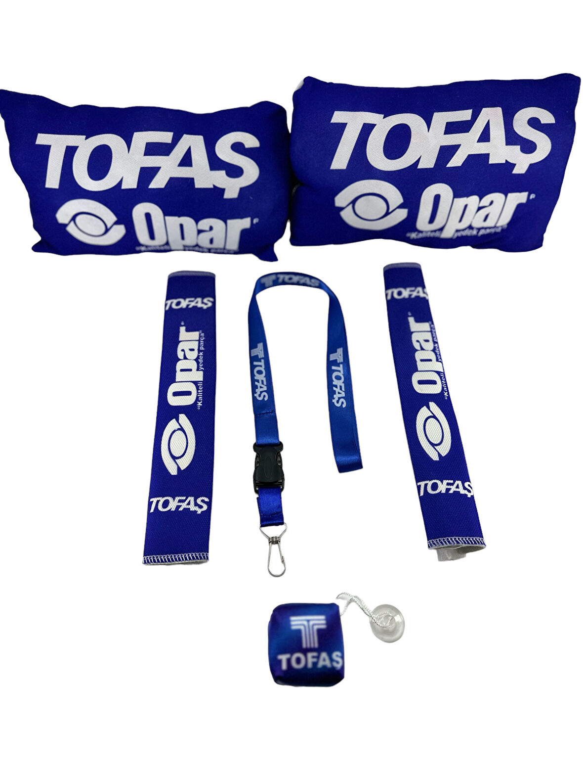 Tofaş Opar Oto Konfor Seti (Boyun Yastığı, Kemer Pedi, ayna ipi, cam süsü 6 parça)