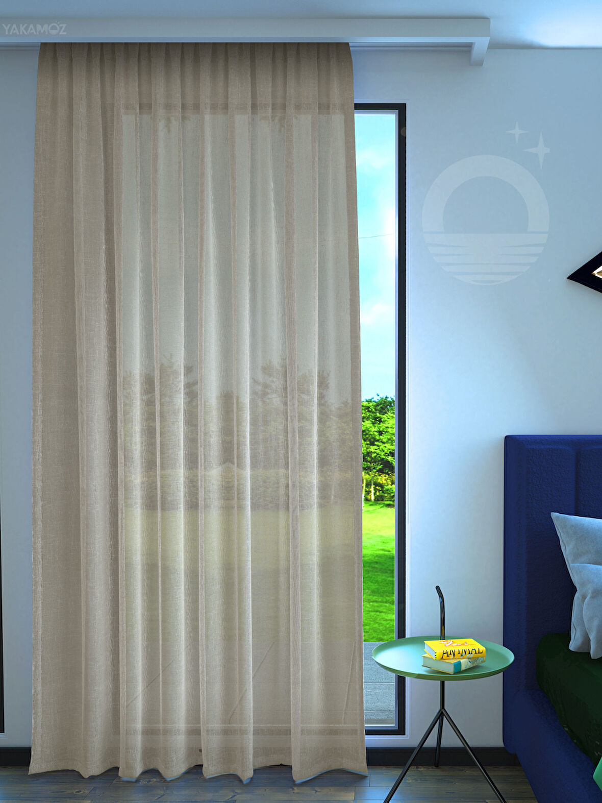 Yakamoz Bej Keten Görünümlü Ekstraforlu Tül Perde Linen Touch Serisi