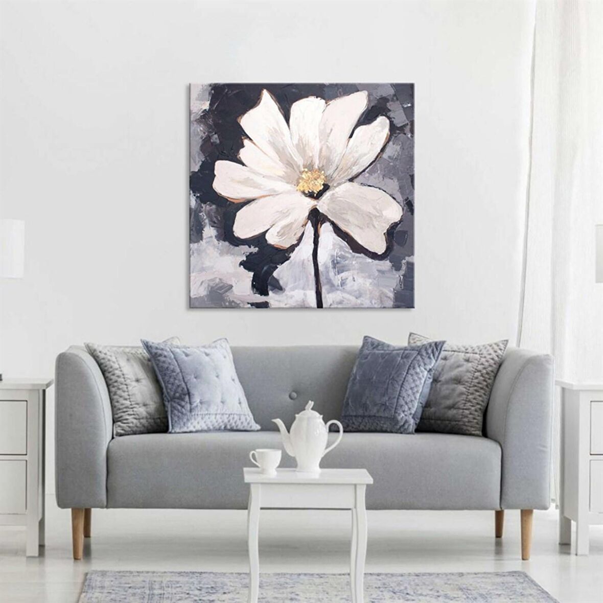 TABLOLIFE Daisy - Yağlı Boya Dokulu Tablo 80X80,Çerçeve;Çerçevesiz