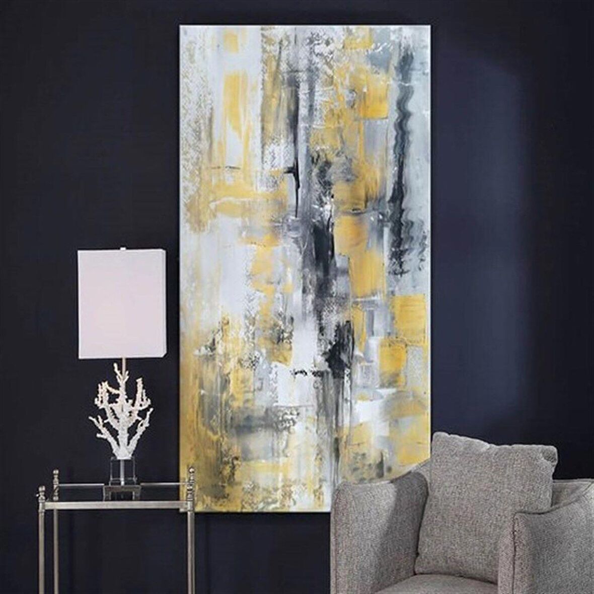 TABLOLIFE Soyut Pastel - Yağlı Boya Dokulu Tablo 75X100,Çerçeve;Gümüş