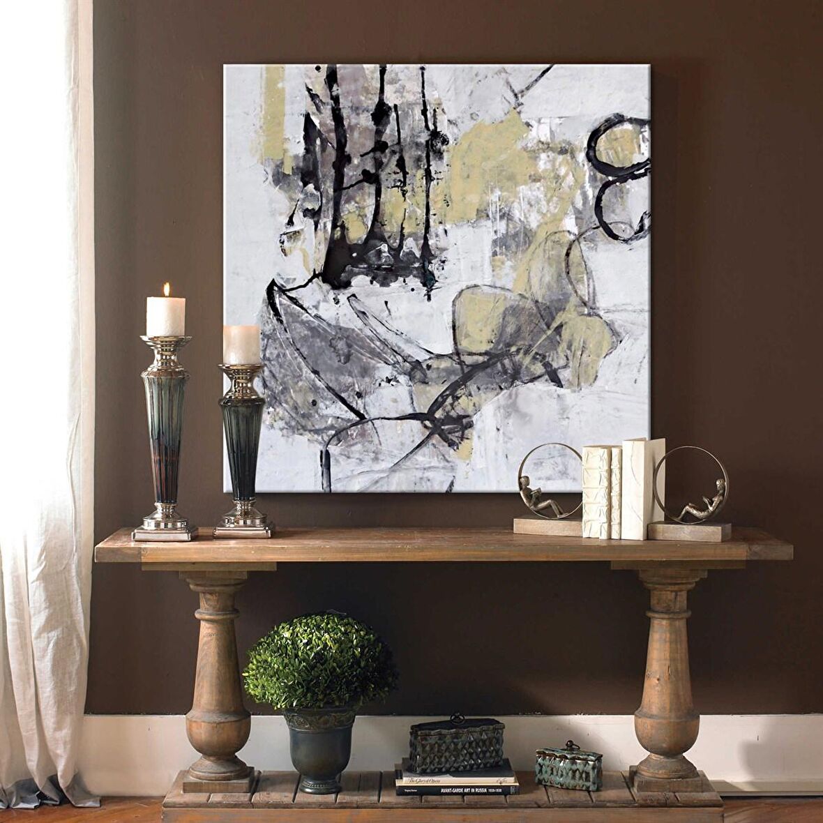 TABLOLIFE Jackson Pollock'a Saygı - Yağlı Boya Dokulu Tablo 80X80,Çerçeve;Gümüş