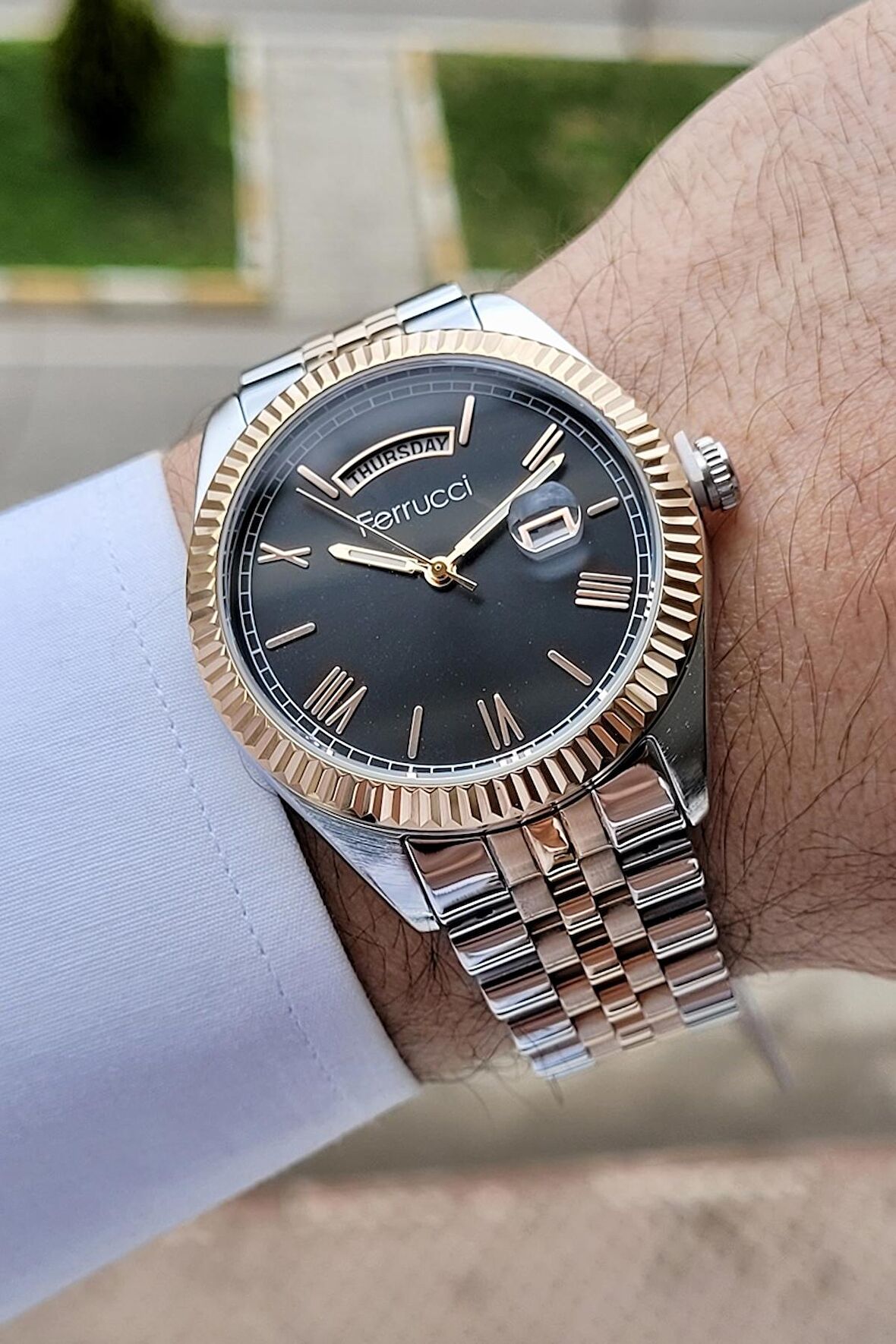 Ferrucci FCISTE100 Rose Gümüş Renk Takvim ve Gün Fonksiyonlu Erkek Kol Saati