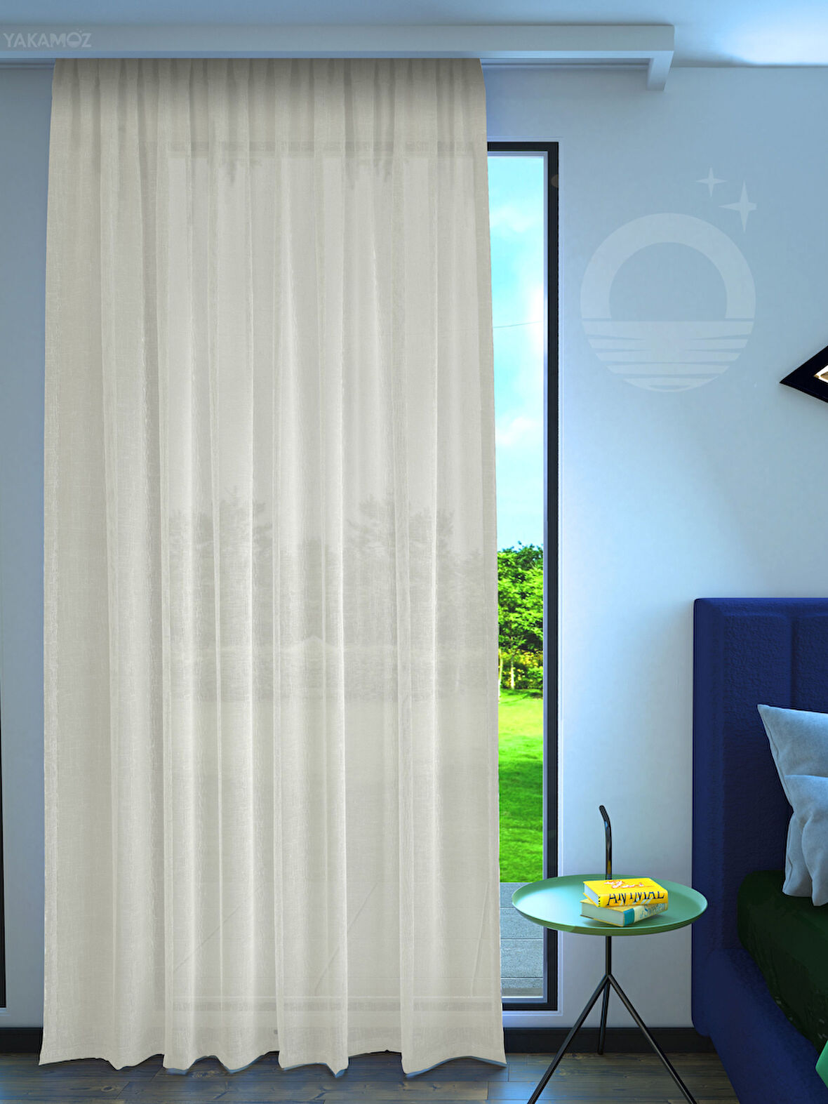 Yakamoz Ekru Renk Keten Görünümlü Ekstraforlu Tül Perde Linen Touch Serisi