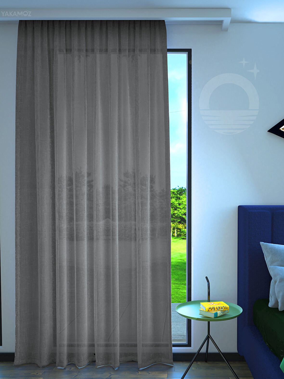 Yakamoz Gri Keten Görünümlü Ekstraforlu Tül Perde Linen Touch Serisi