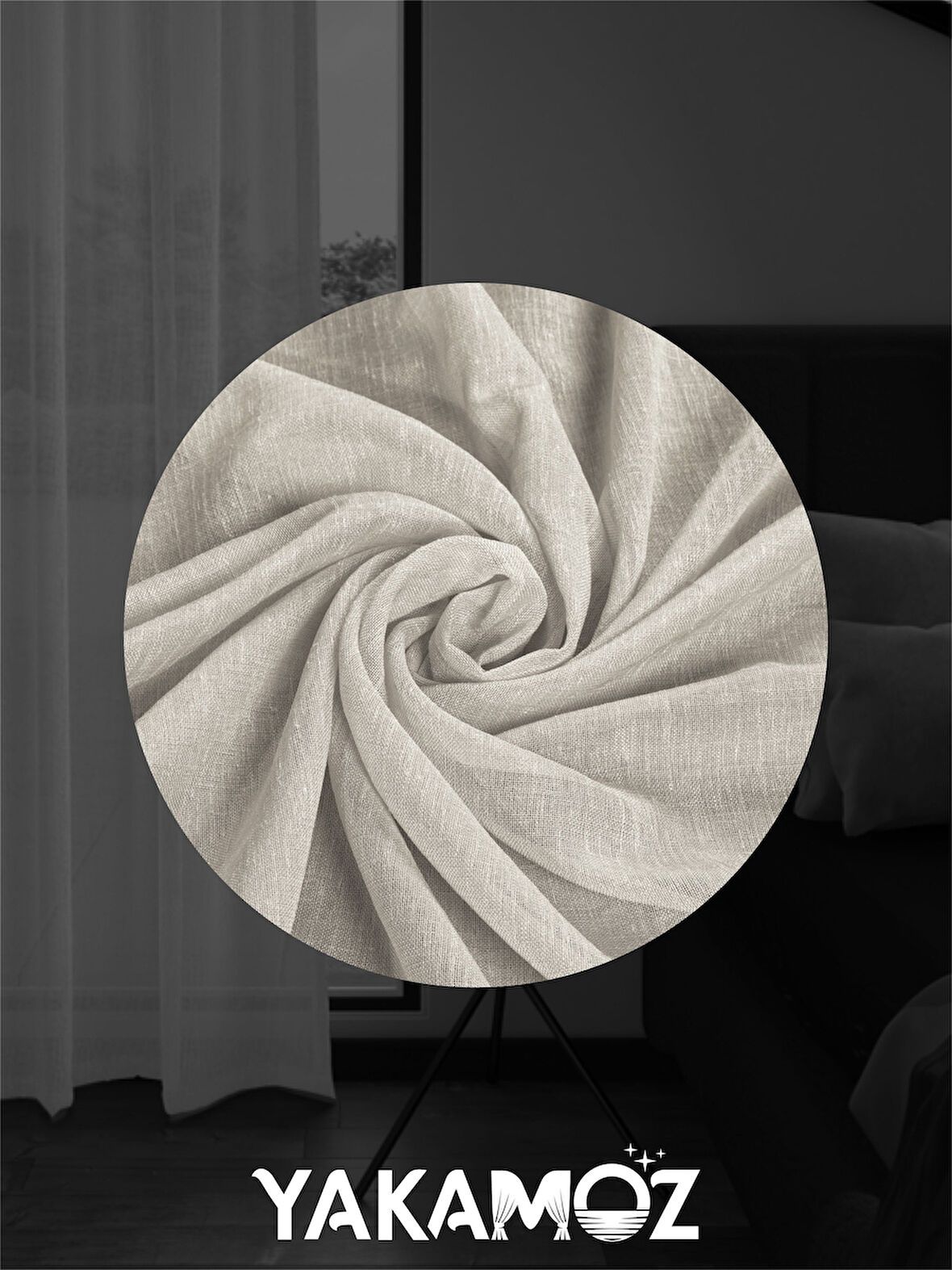 Yakamoz Bej Keten Görünümlü Ekstraforlu Tül Perde Linen Touch Serisi