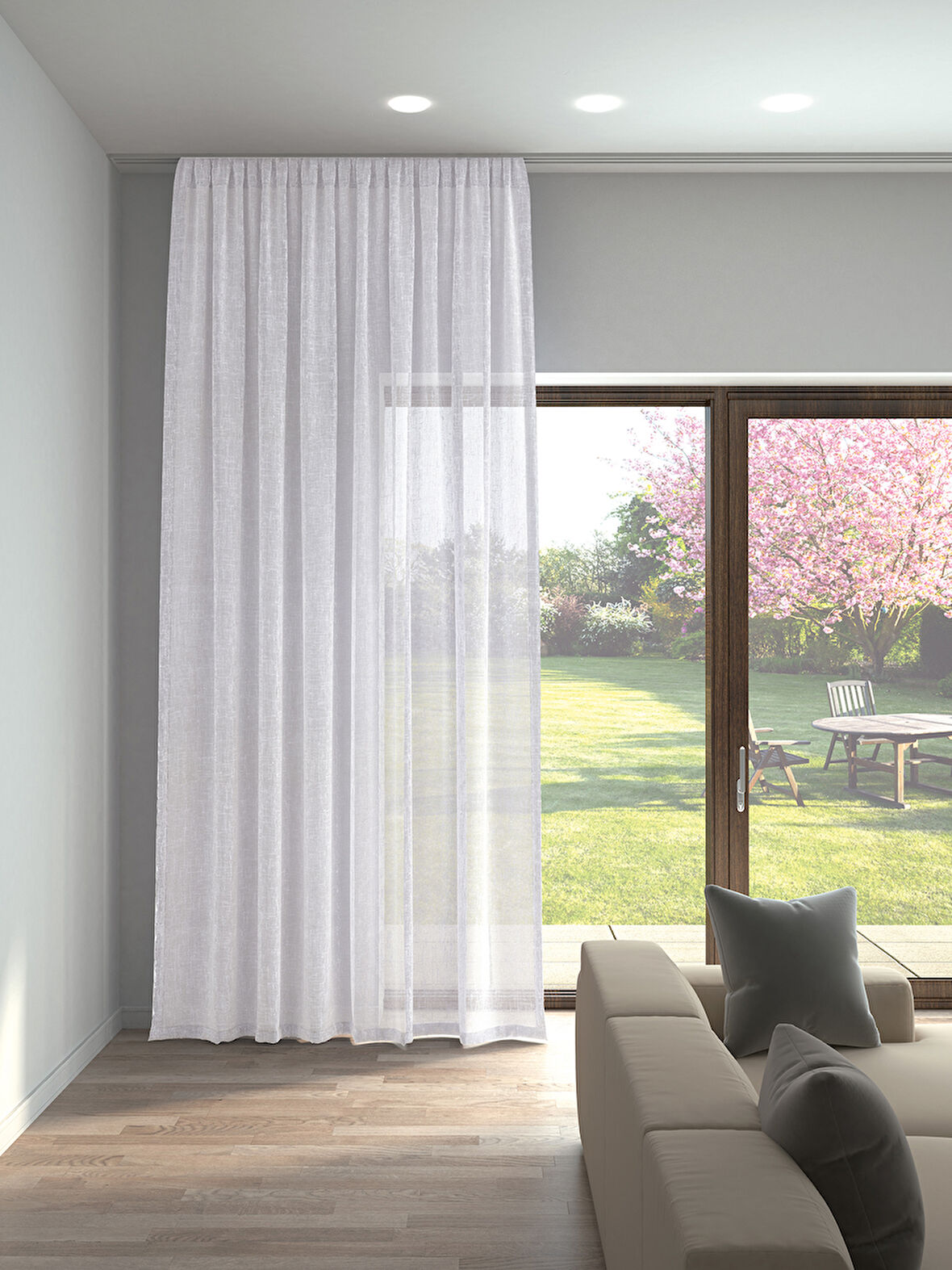 Perle Optik Beyaz Renk Keten Görünümlü Düz Tül Perde Ütü Istemez