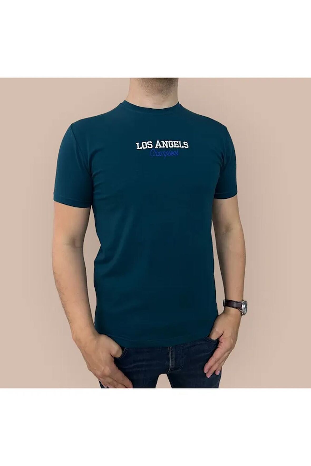 Erkek  Nakış Baskılı Yumuşak Pamuklu T-Shirt