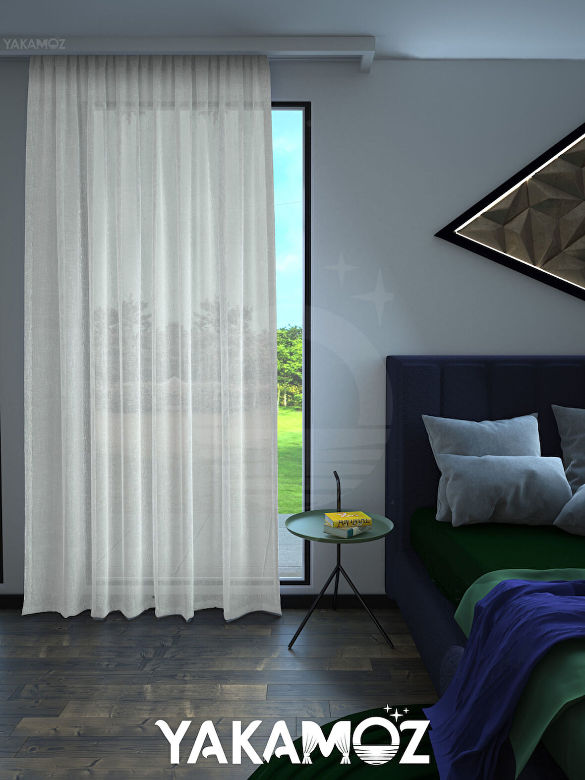 Yakamoz Beyaz  Keten Görünümlü Ekstraforlu Tül Perde Linen Touch Serisi