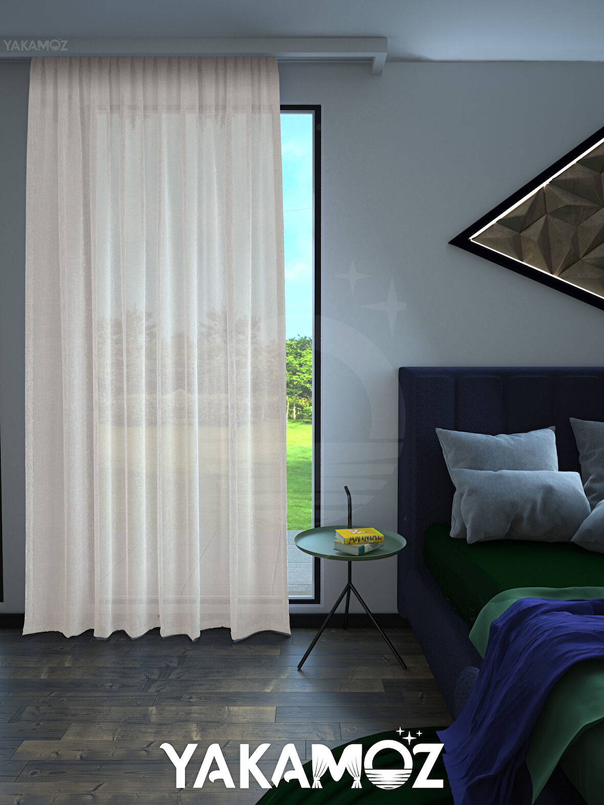 Yakamoz Ekru Renk Keten Görünümlü Ekstraforlu Tül Perde Linen Touch Serisi