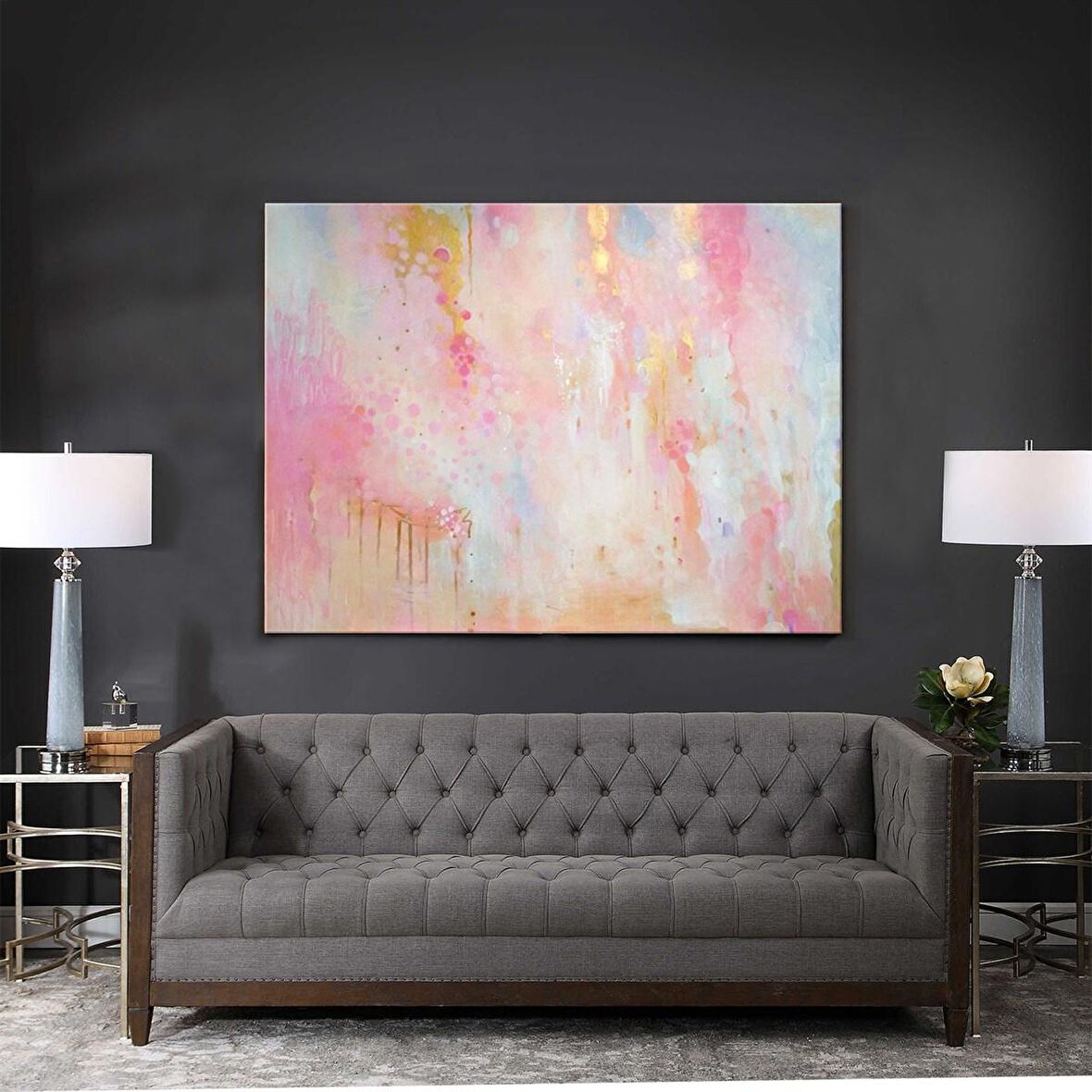 TABLOLIFE Pembe Rüyalar - Yağlı Boya Dokulu Tablo 60X90,Çerçeve;Gümüş