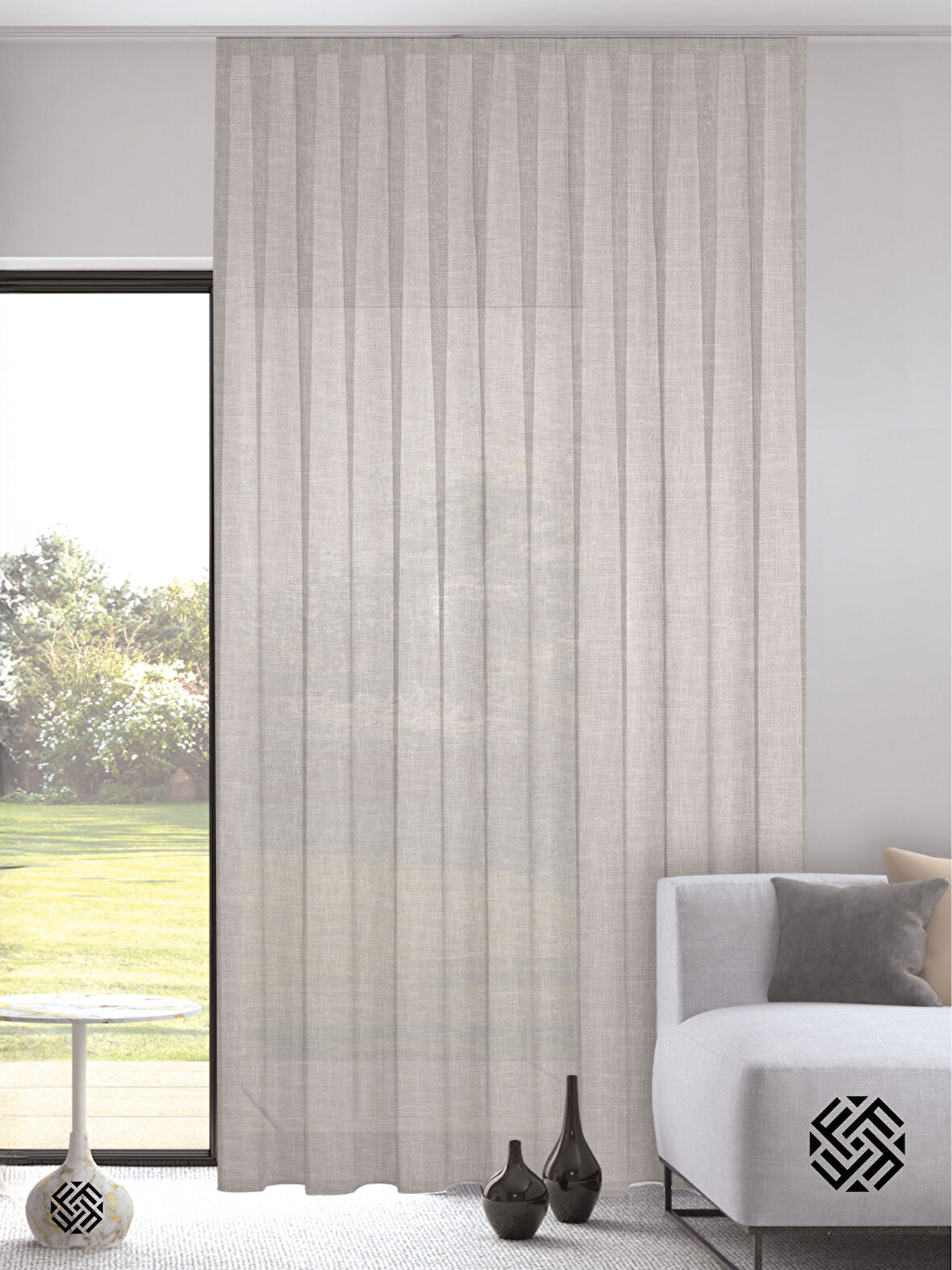 FAVOLLİ Ekru Renk Keten Görünümlü Pileli Tül Perde Ütü Istemez