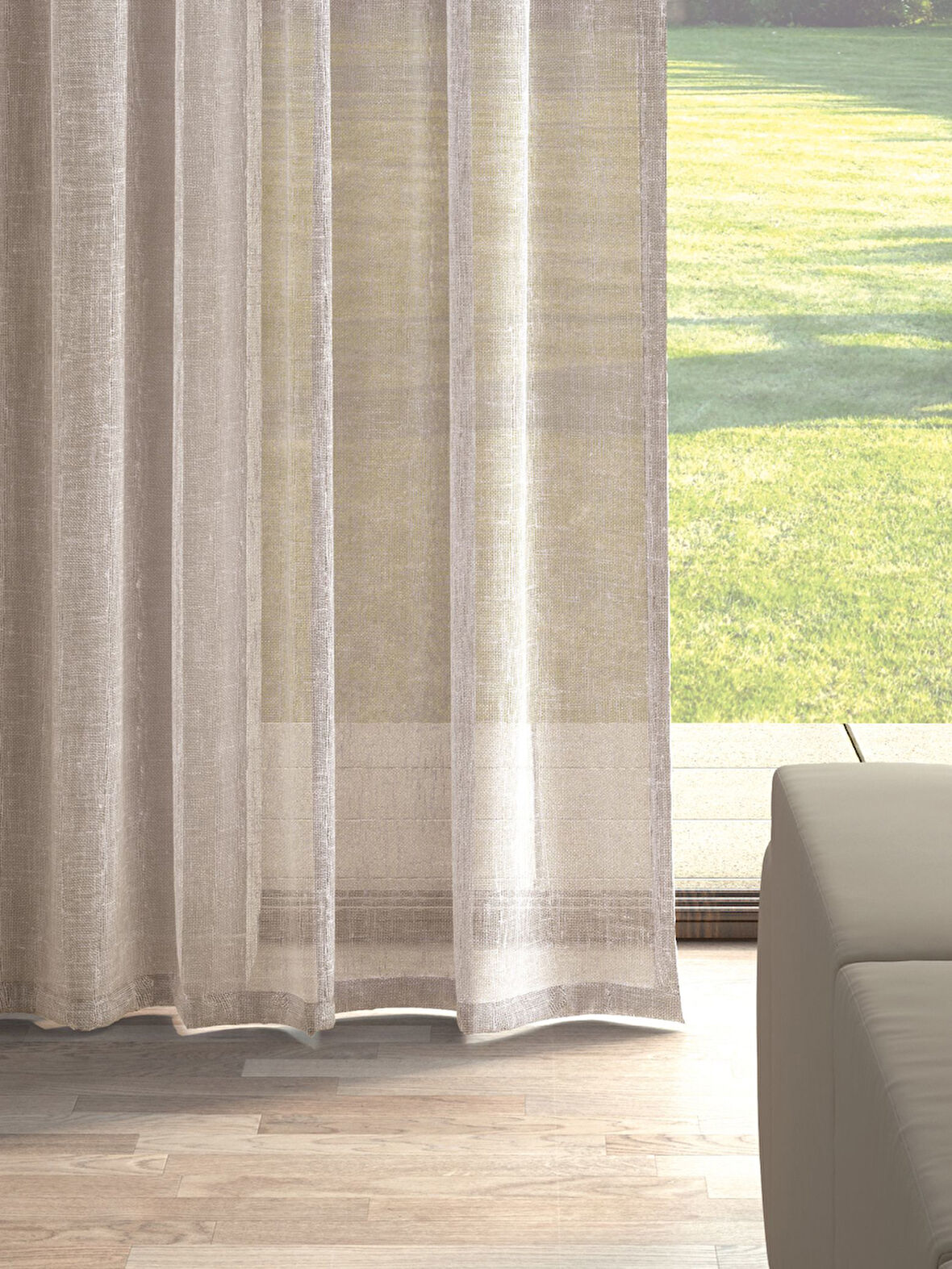 Perle Sütlü Kahve Rengi Keten Görünümlü Düz Tül Perde Ütü Istemez