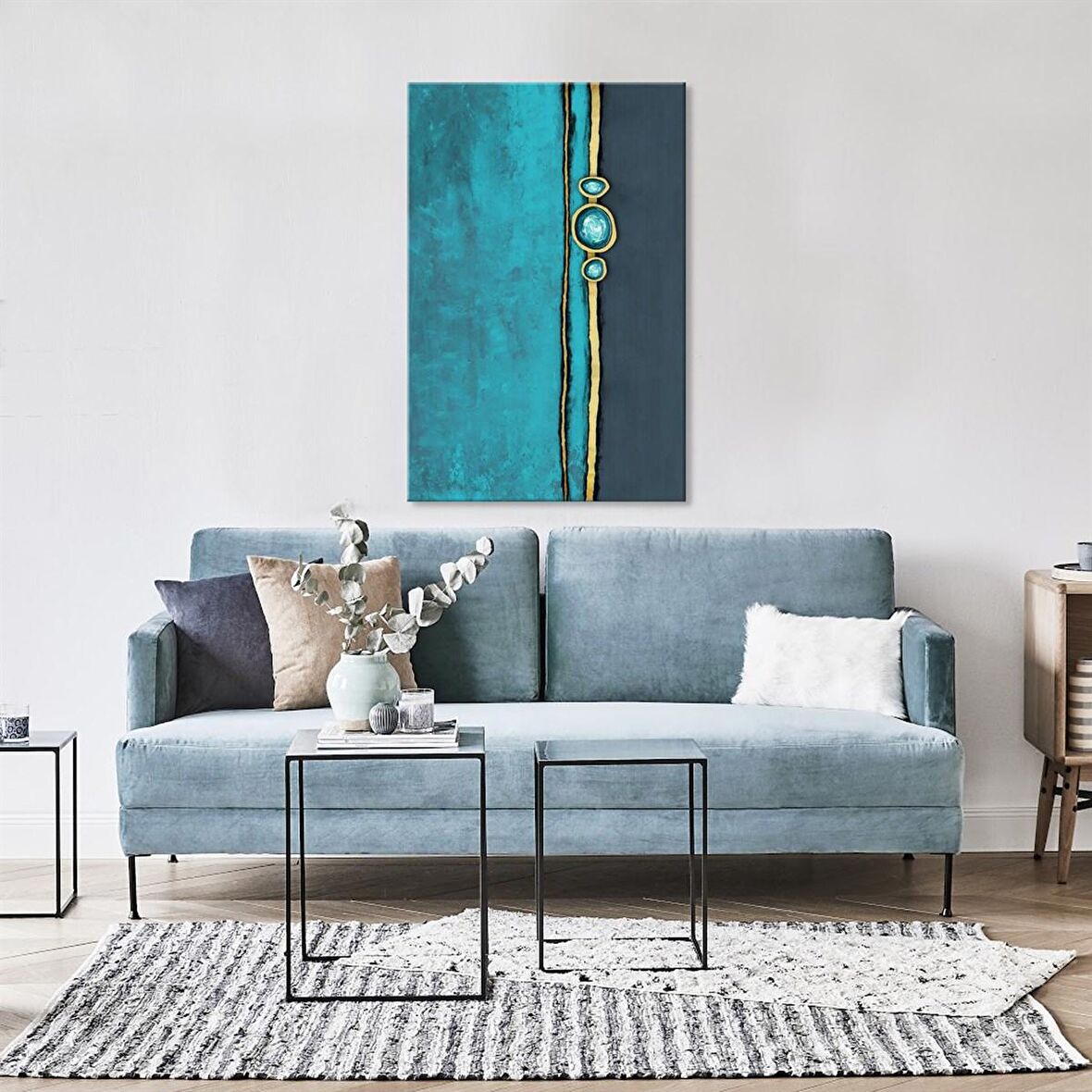 TABLOLIFE Mavi Boncuk - Yağlı Boya Dokulu Tablo 60X90,Çerçeve;Siyah