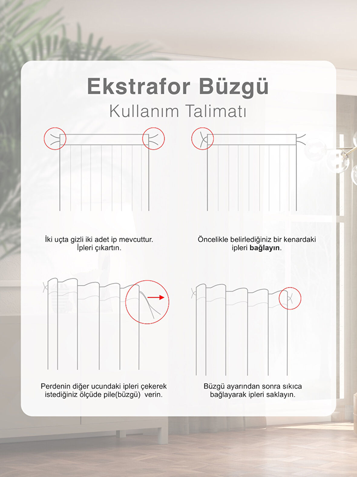 FAVOLLİ Bej Renk Keten Görünümlü Pileli Tül Perde Ütü Istemez