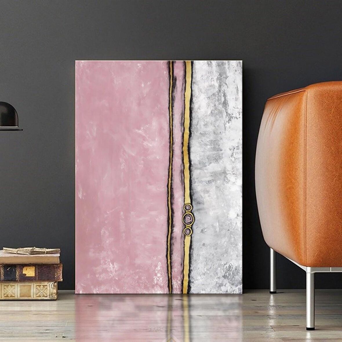 TABLOLIFE Pembe Boncuk - Yağlı Boya Dokulu Tablo 60X90,Çerçeve;Siyah