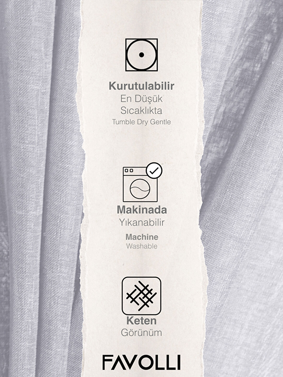 FAVOLLİ Kar Beyazı Rengi Keten Görünümlü Pileli Tül Perde Ütü Istemez