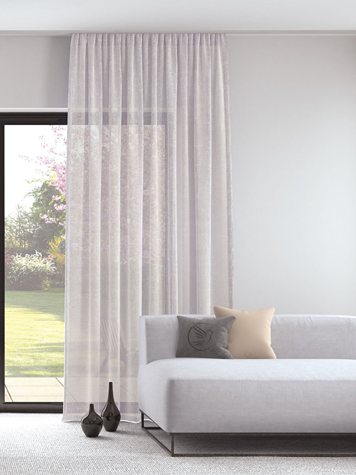 Pastel Beyaz Renk Keten Görünümlü Ekstraforlu Tül Perde Ütü Istemez