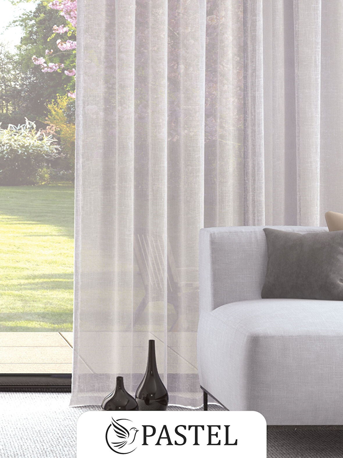 Pastel Beyaz Renk Keten Görünümlü Ekstraforlu Tül Perde Ütü Istemez