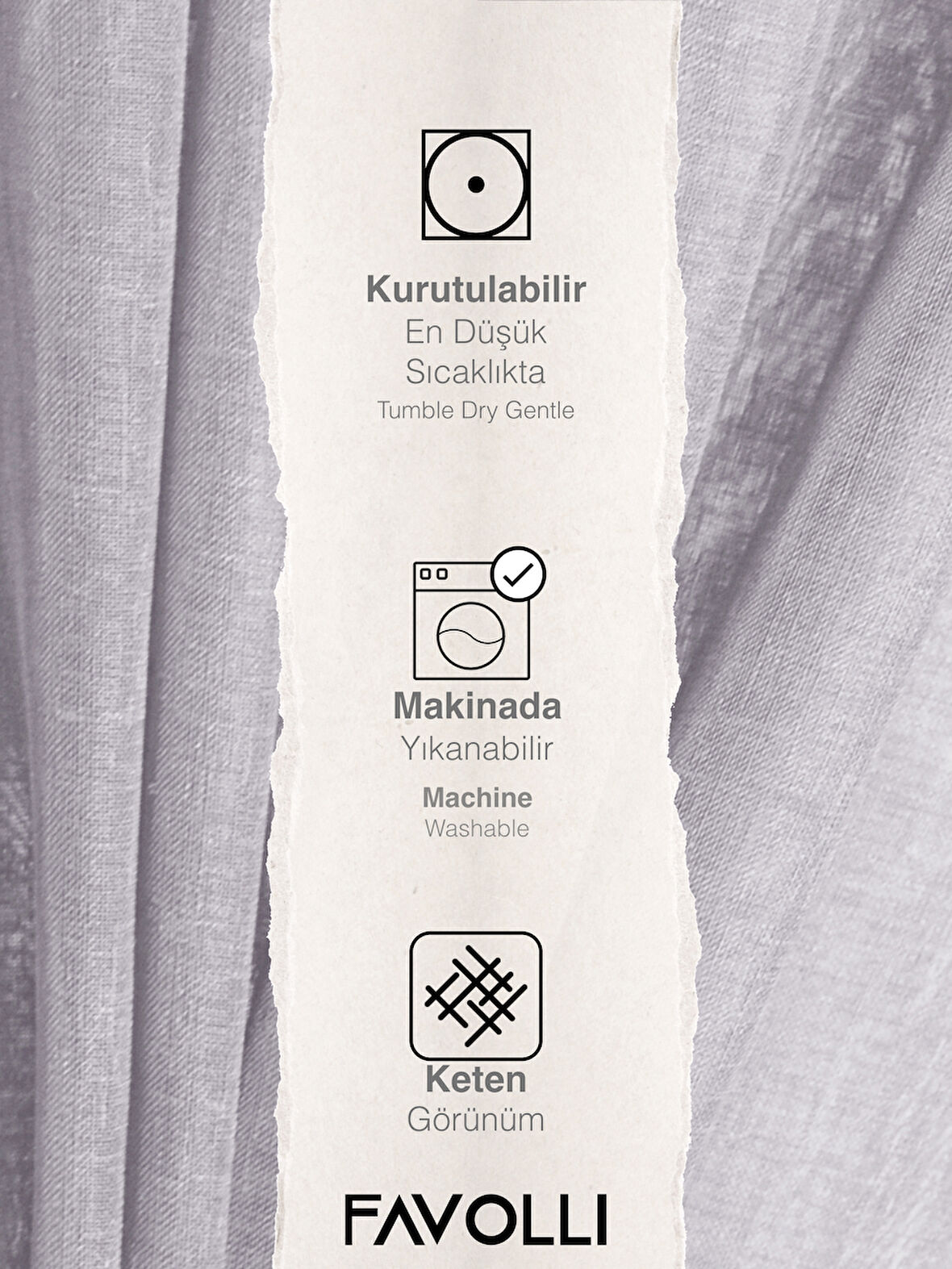 FAVOLLİ Kırık Beyaz Keten Görünümlü Pileli Tül Perde Ütü Istemez