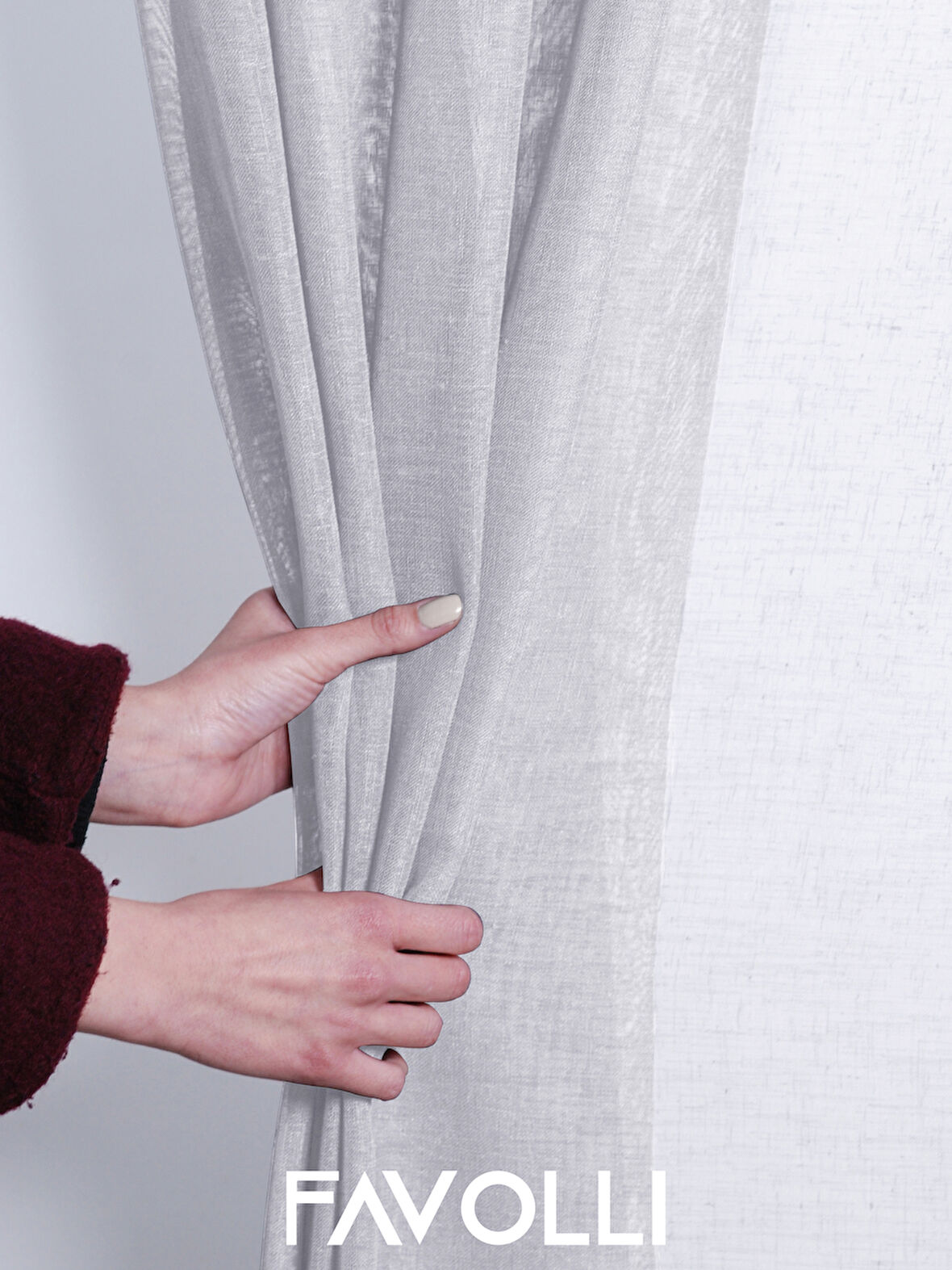 FAVOLLİ Kar Beyazı Rengi Keten Görünümlü Pileli Tül Perde Ütü Istemez