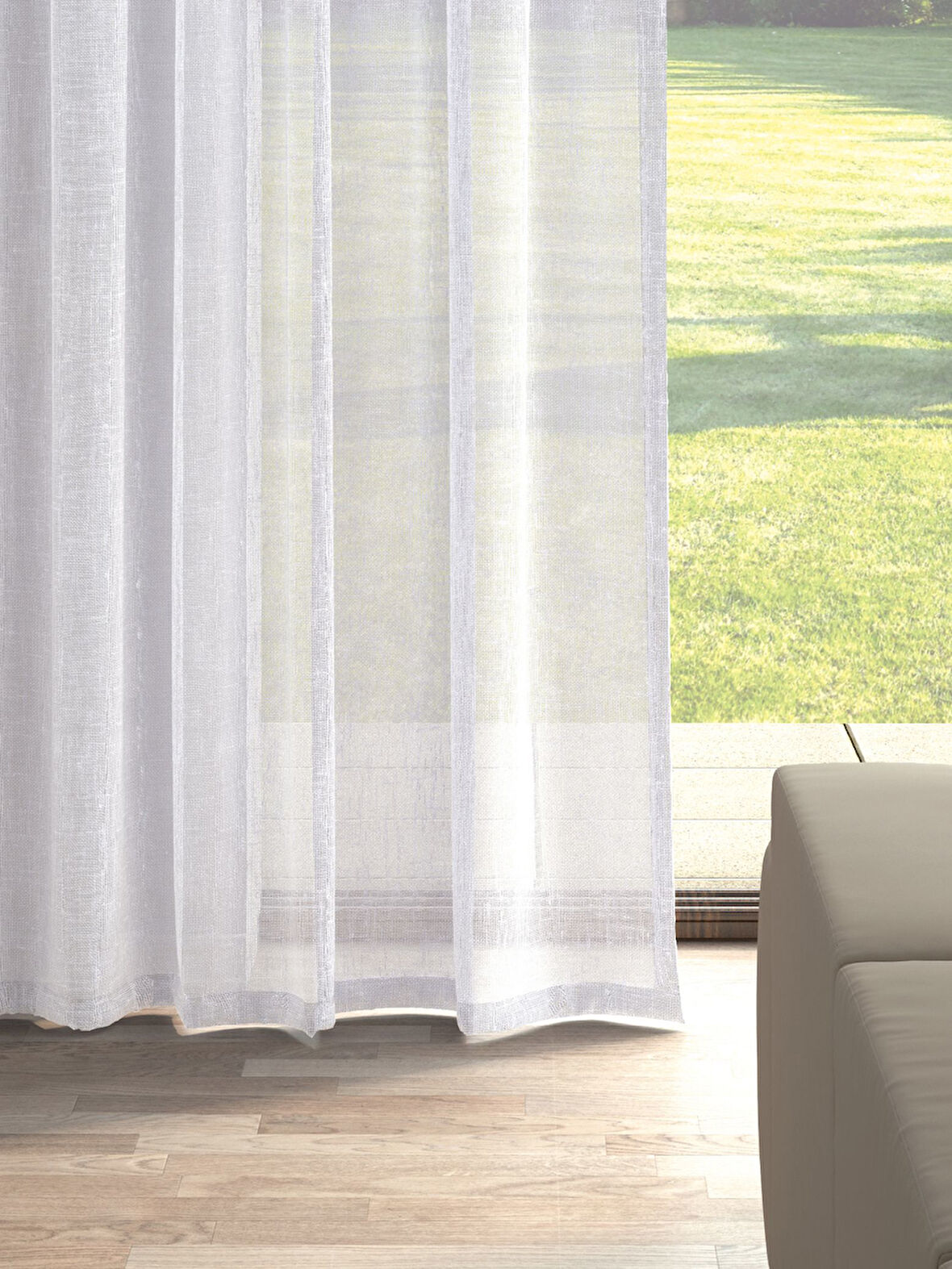 Perle Optik Beyaz Renk Keten Görünümlü Düz Tül Perde Ütü Istemez